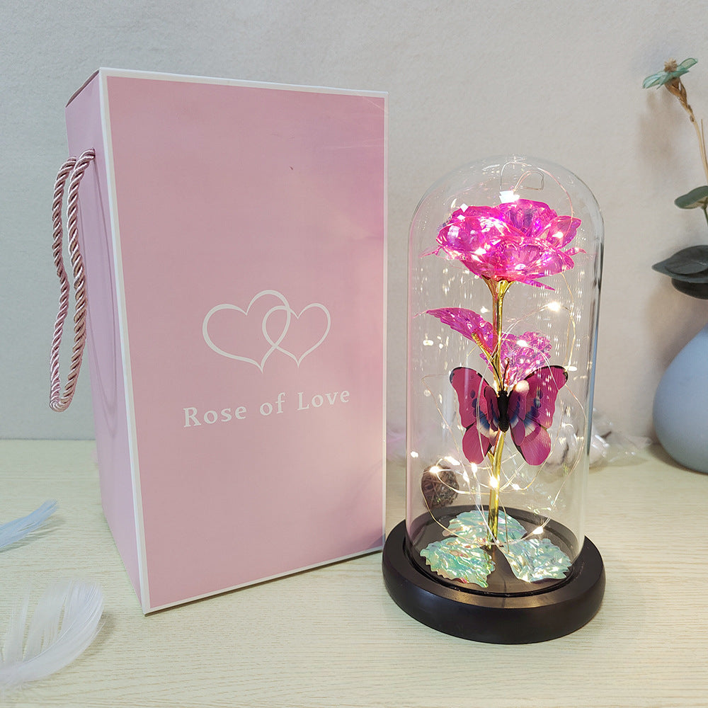 Wholesale Gold Leaf Rose Flower Preserved Flower Glass Cover Ornaments